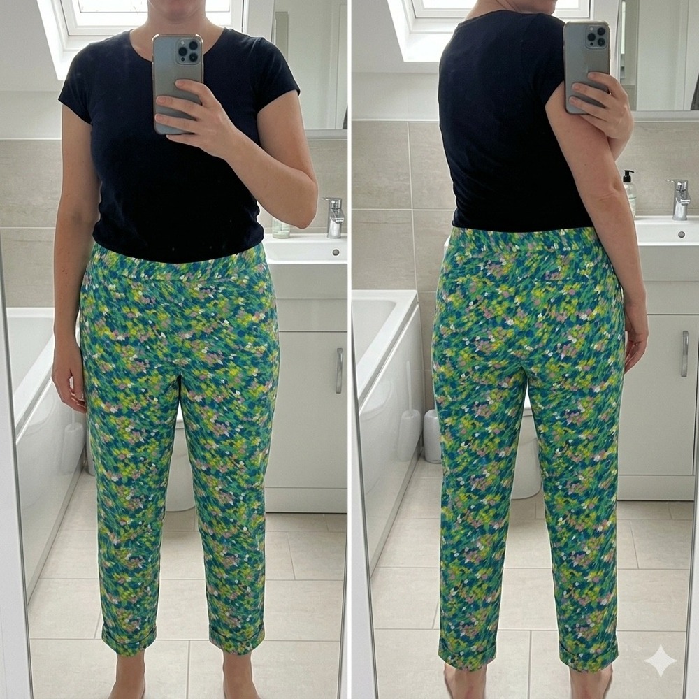 Boden Richmond Crop Pants 8R Green Yellow Abstract Floral Print Cotton Stretch